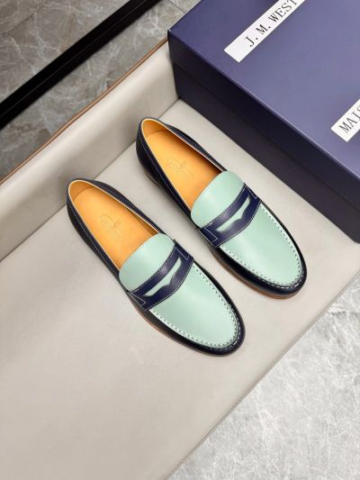 J.M.WESTON Blue calfskin Leather Shoes-J.M.WESTON Man Business Leather Shoes